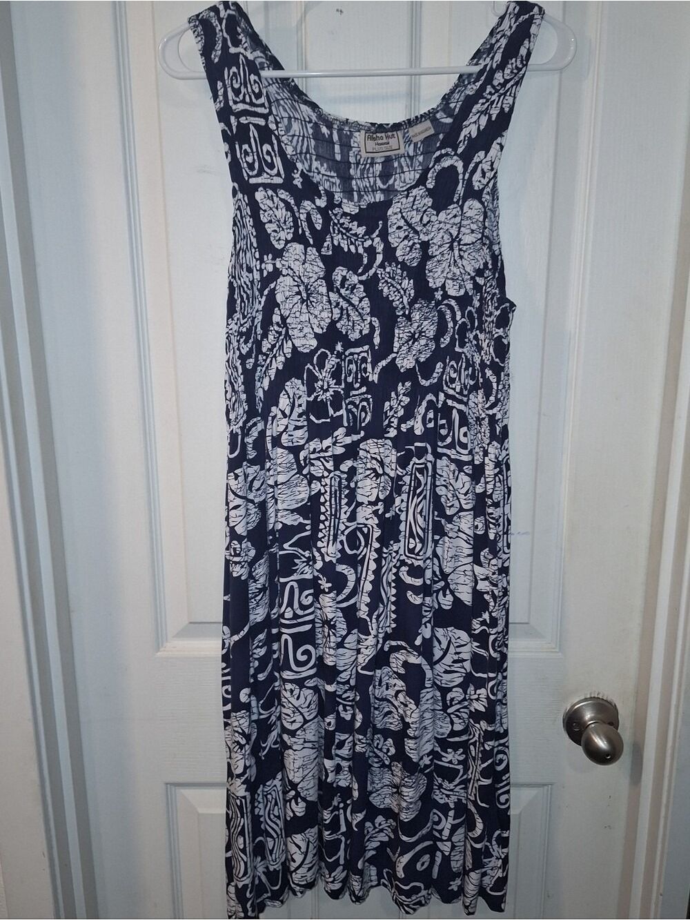 Navy and White Floral Tank Midi Dress - Women